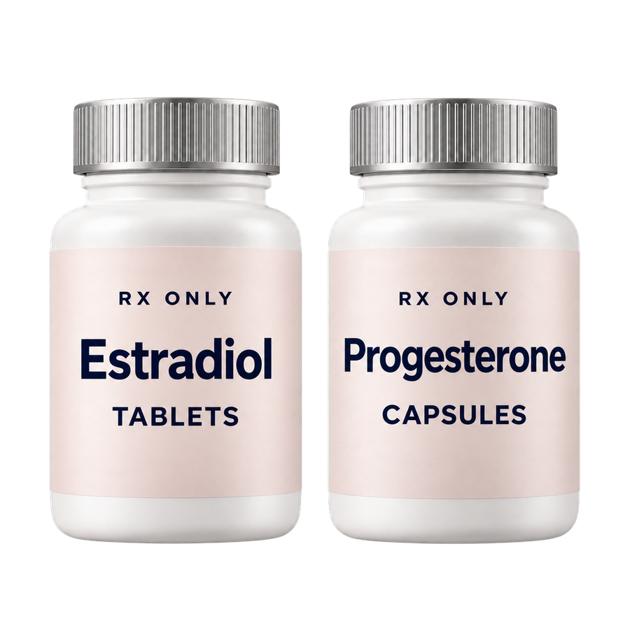Estradiol Pill + Progesterone packaging